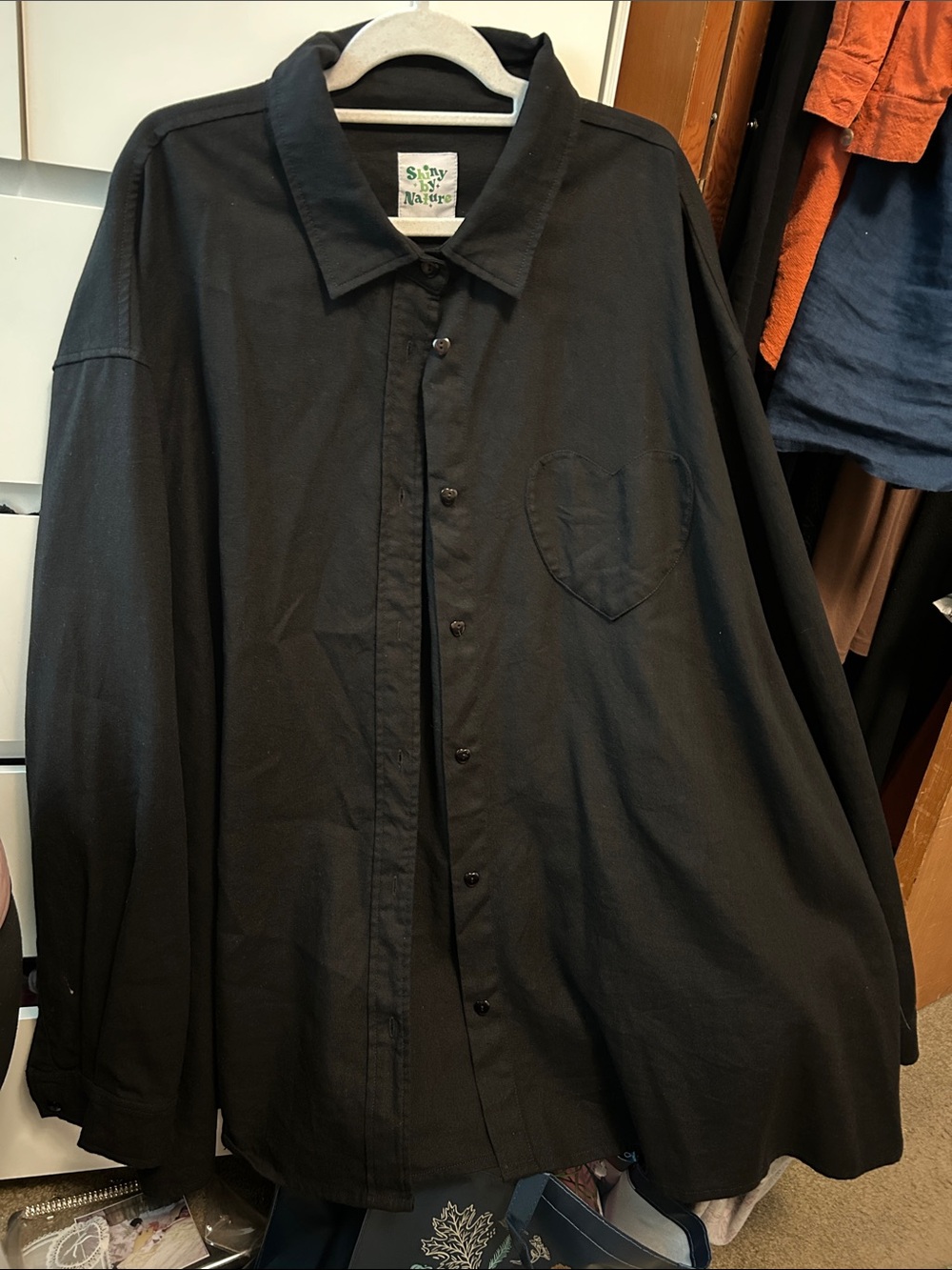 Shiny by Nature Black Button-Up Shirt with Heart Pocket Linen Blend Aline 5X